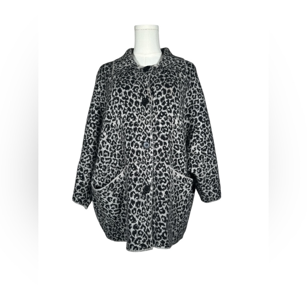 Christian‎ Siriano Black and Gray Leopard Teddy Jacket